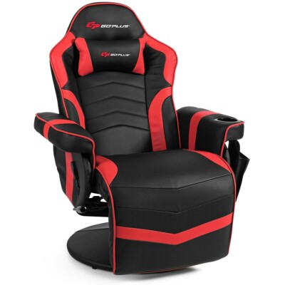 Massage Gaming Recliner Reclining Racing Chair Swivel w/ Cup