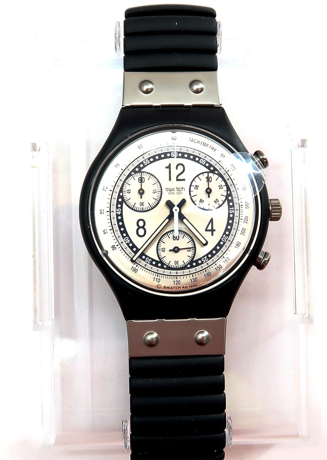 Vintage 1997 Swatch Chrono METAL EDGE SCB119 Men's Watch NOS with Case & Papers