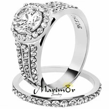 2.45 Ct Halo Round Cut Zirconia Stainless Steel Wedding Ring Set Women's Sz 5-10