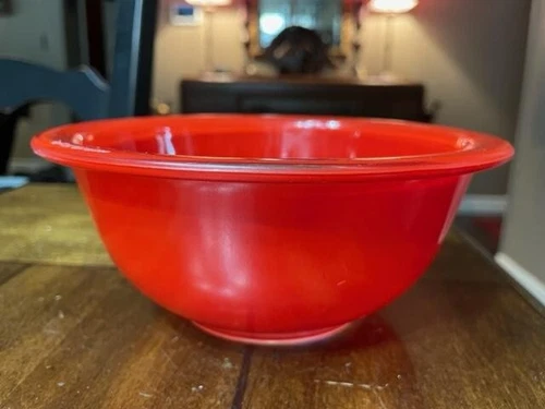 Vintage #322 1L Pyrex Red Glass Clear Bottom Nesting Mixing Bowl Corning NY