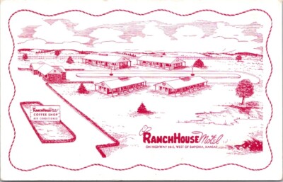 Emporia KS Ranch House Motel Artist Rendering Aerial View Kansas postcard NQ6