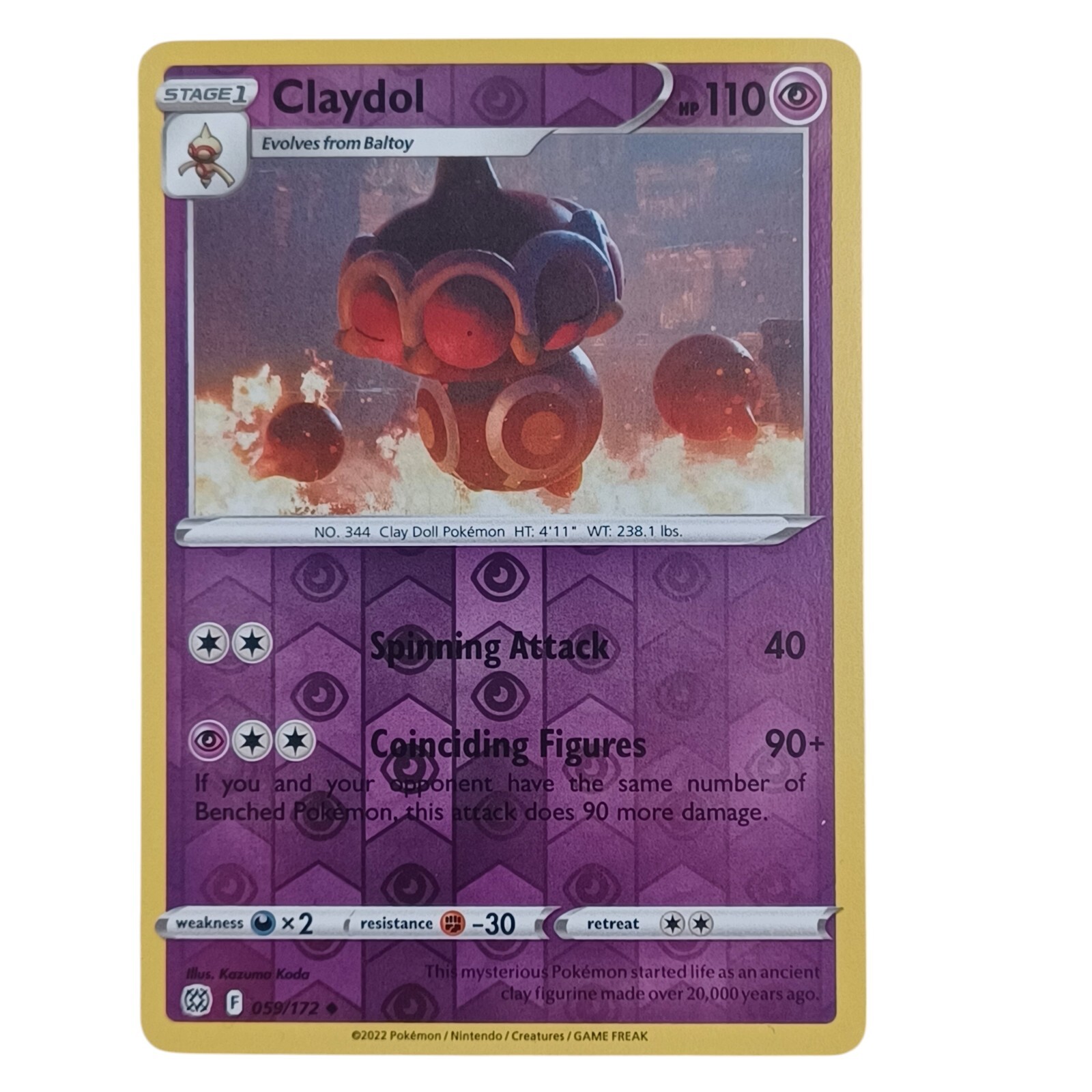 Claydol 059/172 Reverse Holo Brilliant Stars Near Mint Pokemon TCG Card