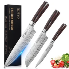 3 PCS Kitchen Knives Set Stainless Steel Japanese Damascus Pattern Chef Knife US