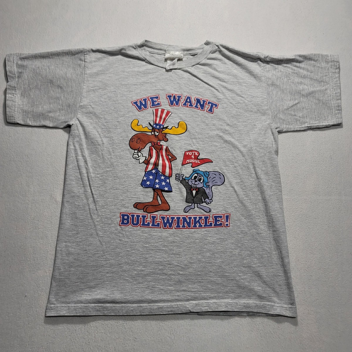 Vtg Rocky & Bullwinkle 1996 Mens M We Want Bullwinkle Vote 4 Moose
