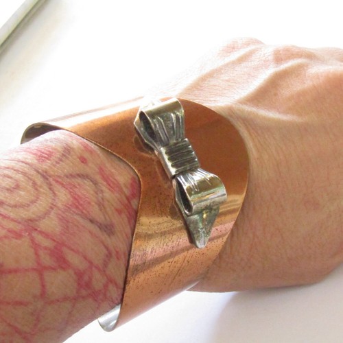 Puño de pulsera vintage con placa de cobre India - Imagen 5 de 5