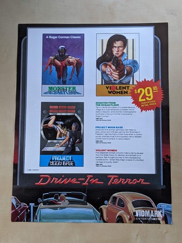 VIDMARK DRIVE IN TERROR VHS PROMO AD SLICK 8X11 OG RARE HORROR MONSTER CORMAN - Bild 1 von 2