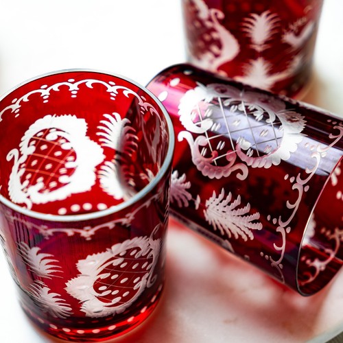 Egermann Bohemian Ruby Red Cut-to-Clear Crystal glassware Tumblers Czech barware - Picture 7 of 11