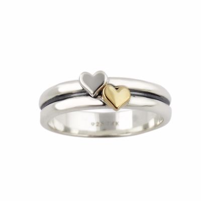 Zwei Herzen Ring - 925 Sterling Silber & 14K Gold Herz - mehrere Größen Geschenk 