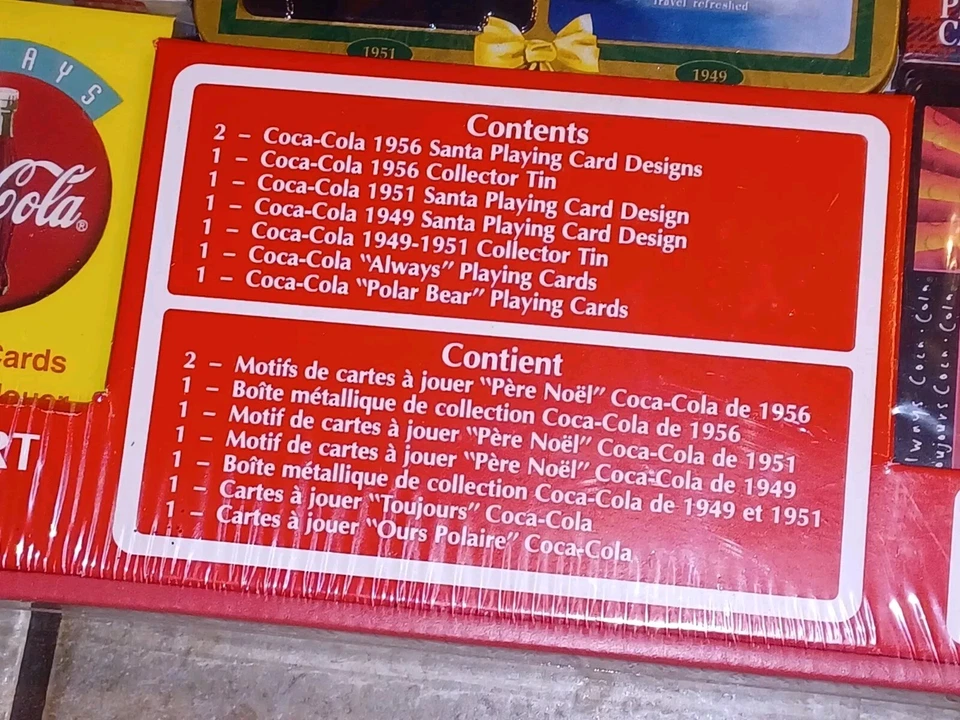 New FRENCH Coca Cola Playing Cards 6 Decks 2 Tins Collectors Set SANTA/BEAR - Image 2 of 2
