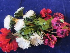 Vtg Millinery Flower Collection White Deep Red w/Zinnias 1 1/2-2" German H5240
