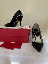 Valentino Rockstud Black Jaw Studded Leather Pointed Toe Pump Heel Shoe 37