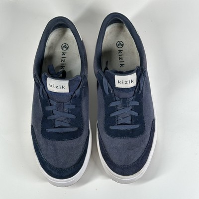 Kizik Navy White Lace Up Suede Fabric Low Top Athletic Sneaker Kizik The Prague Navy Blue Canvas Suede Sneakers Shoes Mens  main image 3