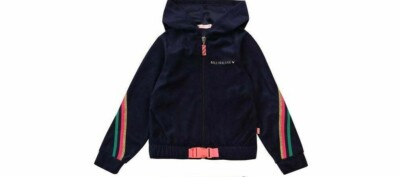 NWT NEW Billieblush Girls navy blue velour cozy hoodie zip up 6y