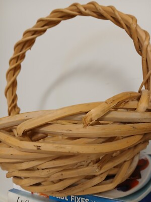 Large Threaded Twig/Wood/Bamboo Braided BASKET Natural Wood Color