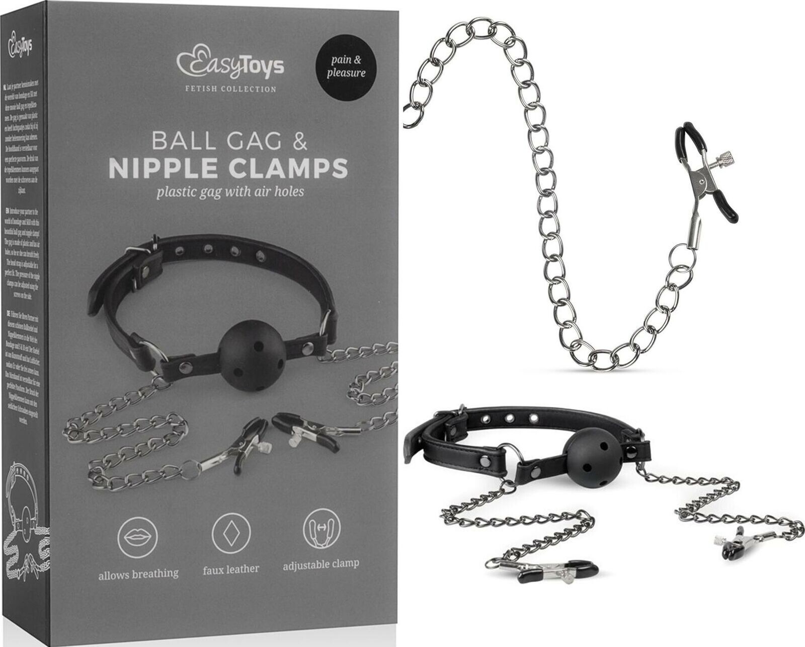 Set costrittivo bondage morso con pinze strizza capezzoli gag ball nipple clamps