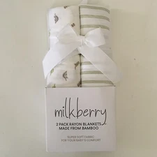 NEW 2 Swaddle Baby Blankets Rayon Dinosaur Print and Green Stripes | Milkberry