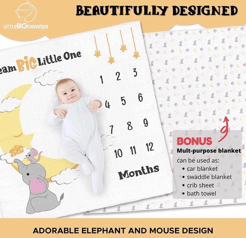 Organic Baby Milestone Blanket And Organic Muslin Swaddle Blanket | 2 Blankets | - Picture 5 of 7