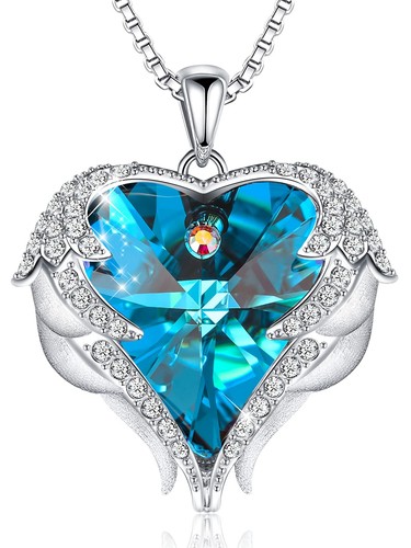 Love Heart Angel Wings Necklace for Women Crystal Heart Necklace Gifts For 
