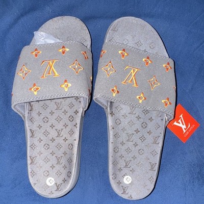 Louis Vuitton Gray/Orange Monogram Logo Rubber Slide Sandals Slip On EU 42