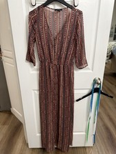 Forever 21 Semi-Sheer Boho Maxi Dress Small 60” Long Button Front Festival Earth