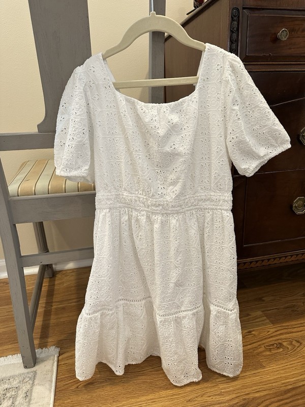 Vineyard Vines Girls White Eyelet Puff-Sleeve Dress Girls Size Large (14) Lined
