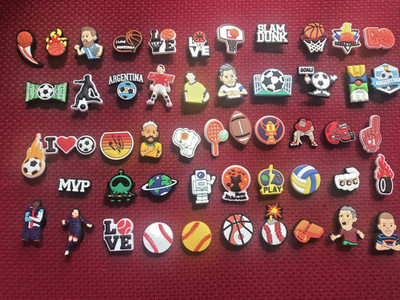 LOT 46 SHOE CHARMS FOR CROCKS, JIBBITZ, SOCCER, BASKETBALL, FOOTBALL, BASEBALL