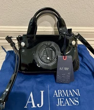ARMANI JEANS woman's black patent leather mini multiway handbag/purse, BNWD*