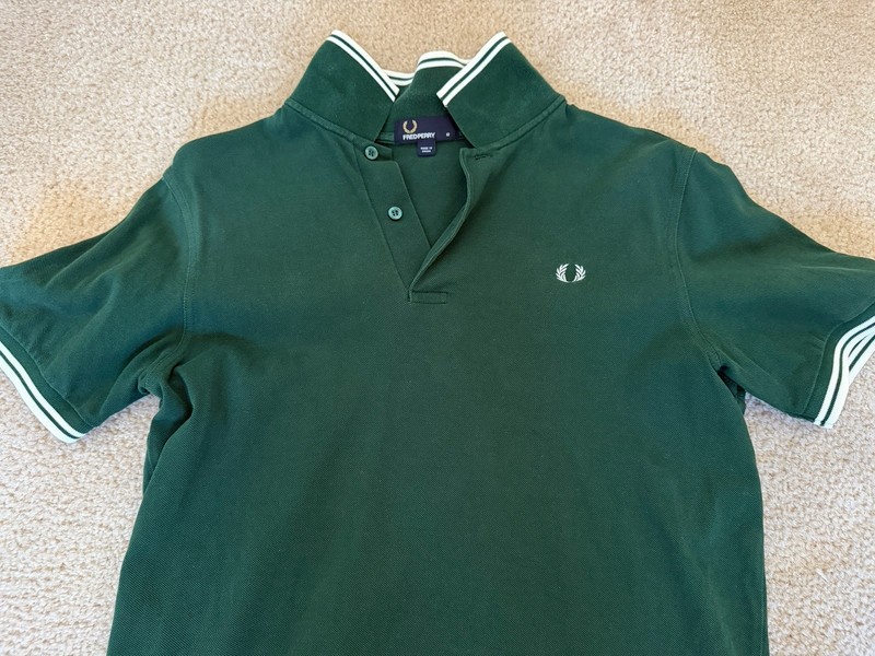 Men Fred Perry Twin Tipped Pique Polo Shirt Forrest Green/White Sz Med