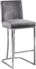 Meridian Furniture Heidi Velvet Counter Stool Polished Chrome Metal Legs Grey