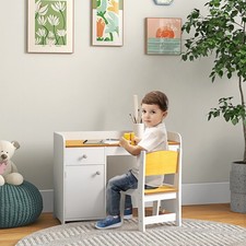 Kids Desk and Chair Set with Storage, Study Desk with Chair, White