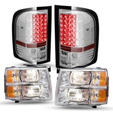 Silverado Headlight LED Tail Light 2007-13 1500 2500HD 3500HD Chrome Amber