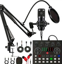 Podcast Microphone Kit BM800 Condenser Mic V8S Sound Card Mixer USB Studio Set