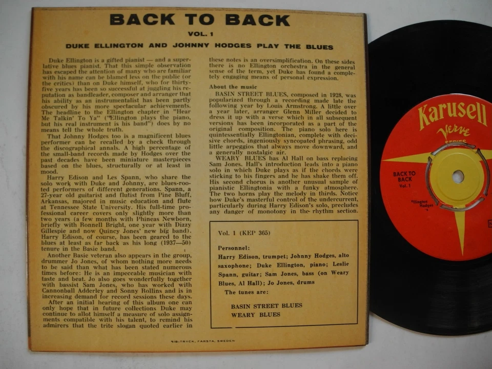 DUKE ELLINGTON Back To Back Vol. 1 EP Basin Street + 1 EP 45 7" 1959 Sweden VG+ - Image 2 of 2