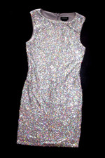 139 NEW bebe allover silver sequin sparkly shimmery zip back top dress S Small