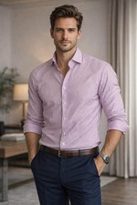 Hugo Boss Button Up Shirt Regular Fit Stretch Long Sleeve Striped Pink 17/43