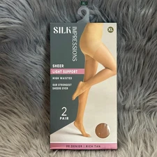 Silk Impressions Sheer Light Support Womens Size XL Rich Tan High Waisted