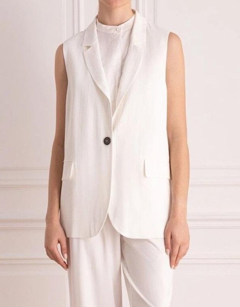 Women Cappellini Vest White Linen 38