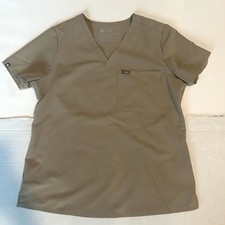 FIGS Catarina Scrub Top Womens Medium Tan V-Neck One-Pocket Technical Collection