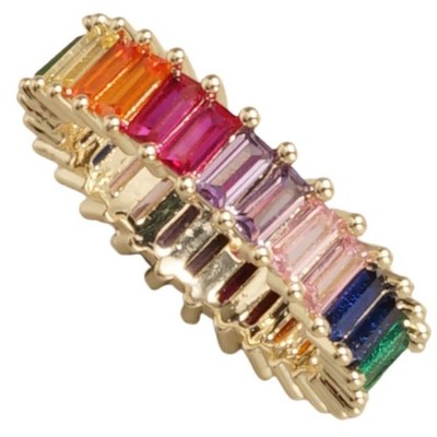 RAINBOW CRYSTAL GOLD STACKABLE RING, SIZES: 6,7,8, ALSO AVAILABLE IN SILVER