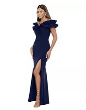 XSCAPE Women's Ruffled Off-The-Shoulder Side-Slit Gown Sz12