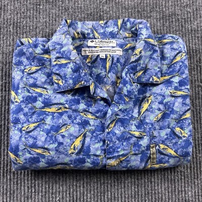 Columbia Fish All Over Mens XL Short Sleeve Button Up Casual Pocket Shirt