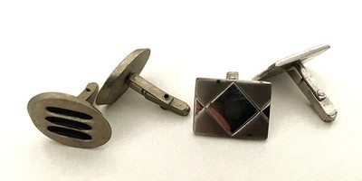 Cufflinks - Silver Tone Geometric Designs - 2 Pair - Vintage