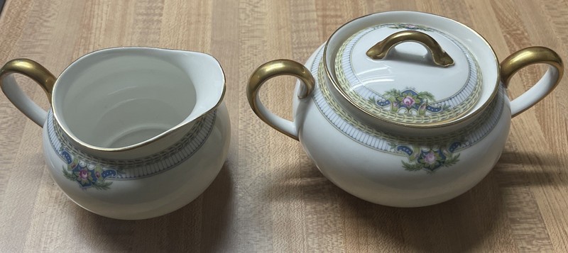 Vintage Noritake Montclare Creamer and Sugar Bowl w/Lid Nippon Green M Backstamp