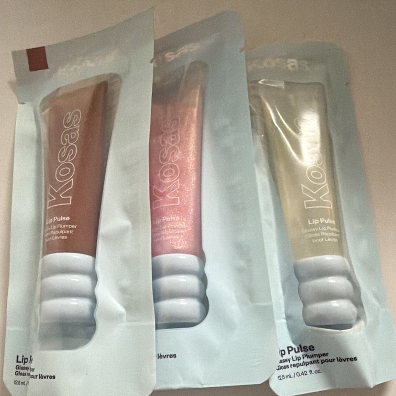 Kosas Lip Pulse Glassy Lip Plumper Gloss Trio 0.42 fl oz Brown Pink Clear