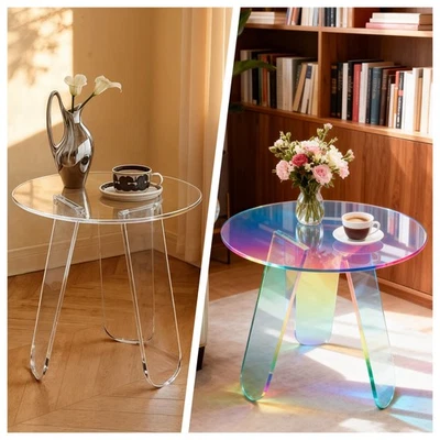 Iridescent Transparent Coffee Table Acrylic End Table Triangle Legs for Homes - image 1 of 4