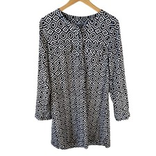 GAP Women's Long Sleeve Geometric Shift Work Dress Navy White Size Small Career