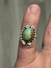 STERLING SILVER NATIVE AMERICAN SW TURQUOISE SINGLE STONE BAND RING SZ 6 .925