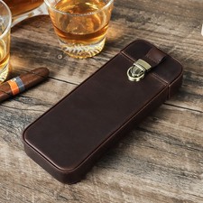 Estuche de cigarros de cuero vintage 3 ranuras hebilla de latón caballo loco cuero de vaca hecho a mano NUEVO