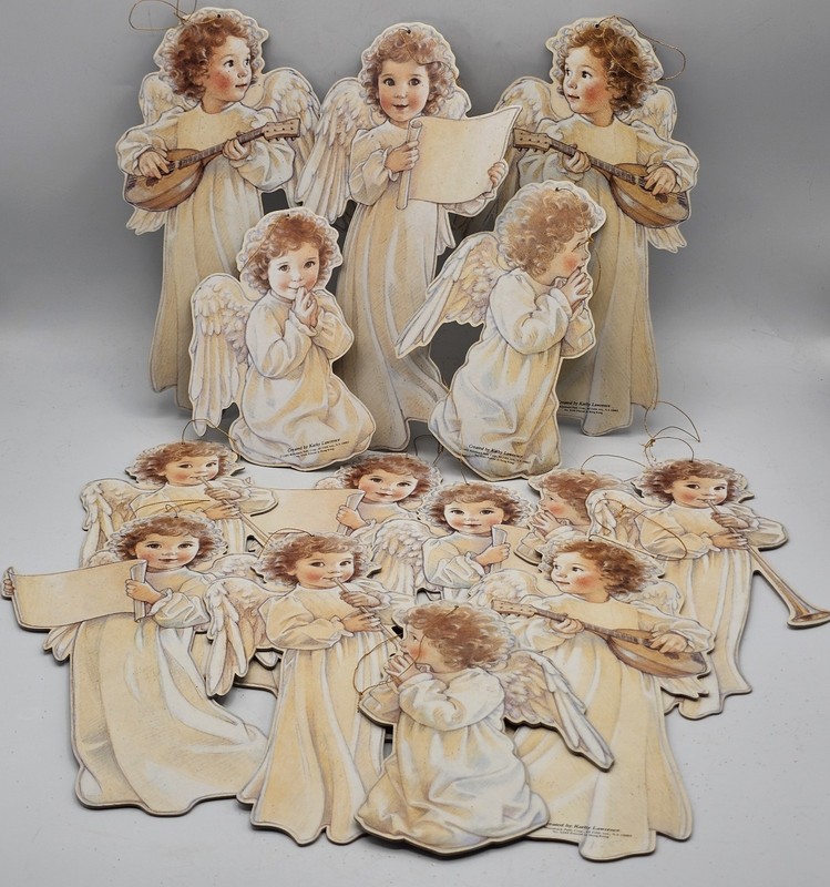 '89 Merrimack Publishing KATHY LAWRENCE Die Cut ANGELS Gift Tag Ornaments Set 14