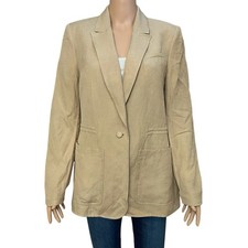 Calvin Klein Womens Cinched Waist Blazer Size 10 Linen Blend Tan Preppy Career